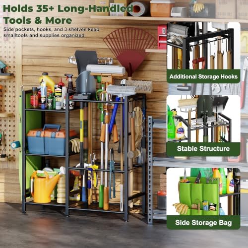 keomaisyto Garden Tool Organizer with Side Tool Pouch, Yard Tool Organizer