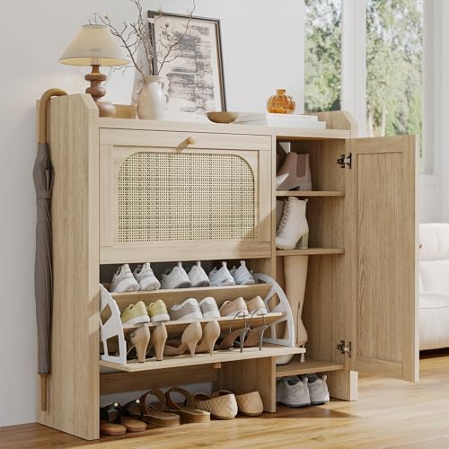 Mericonia Shoe Cabinet Storage for Entryway with 2 Flip Drawers(3-Tier), Ratt...