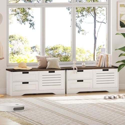 FATORRI Shoe Storage Bench with Flip Drawer, Wooden Entryway Bench, Modern Sh...