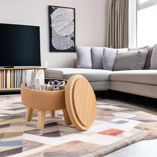 Wimarsbon Storage Ottoman, Modern Round Footrest with Soft Padded Seat, Teddy...