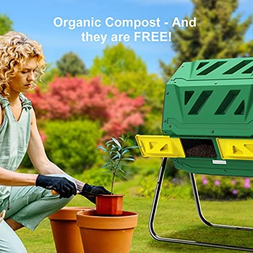 Compost Tumbler Bin Composter Dual Chamber 43 Gallon (Bundled with Pearson