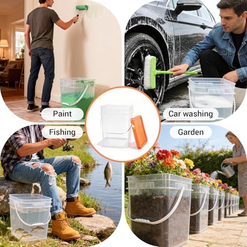4 Pack 6.6 Gallon Square Plastic Bucket with Orange Lids, Heavy Duty Storage ...