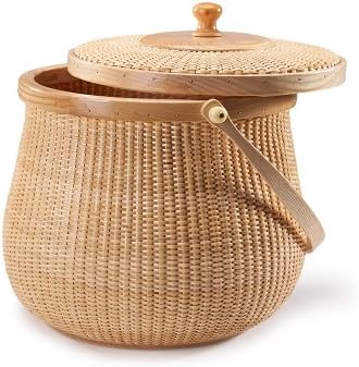 Nantucket Pot Belly Baskets, Fine Cane Weaving Circular with Swing Hardwood H...