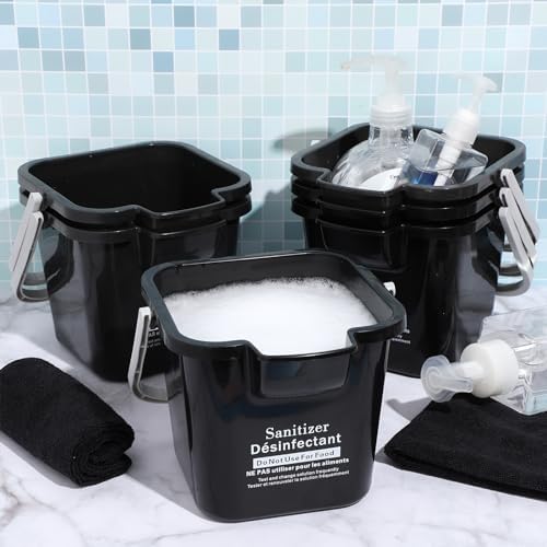Vesici 6 Set 3 Quart Cleaning Bucket with Cloths Small Sanitizing, Black