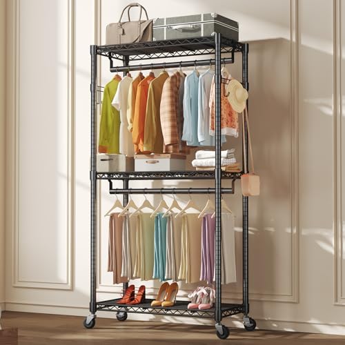 OLIXIS Clothes Rack Heavy Duty Adjustable Garment Clothing Rack with Wheels, ...