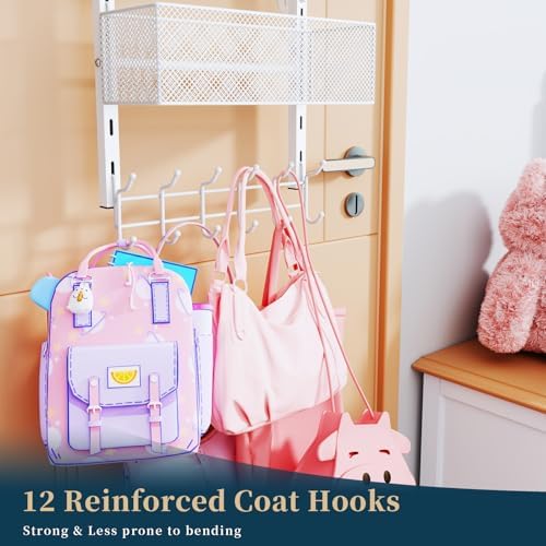 Consumest Over The Door Hooks Organizer - 4 Tier Door Coat Rack with 3 Basket...