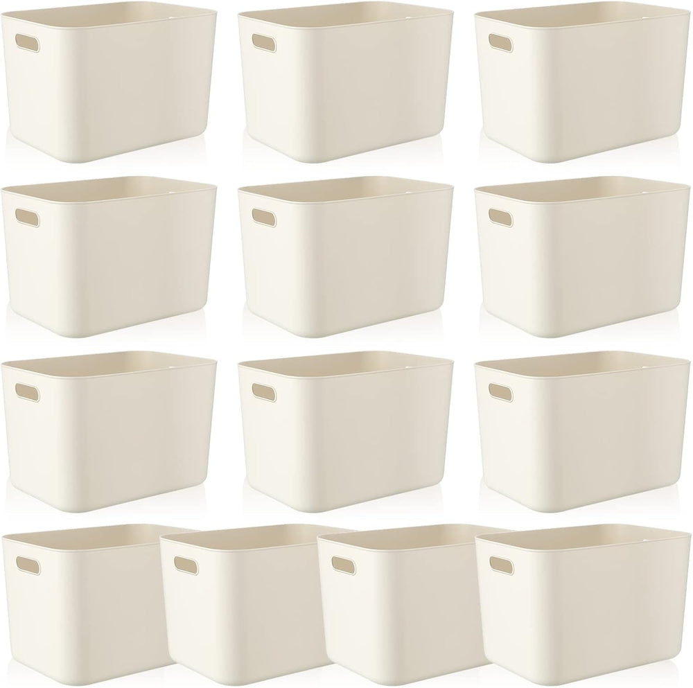 Zopeal White Plastic Storage Bins,10 Pcs,14 x 10.5 x 9.5 Inch