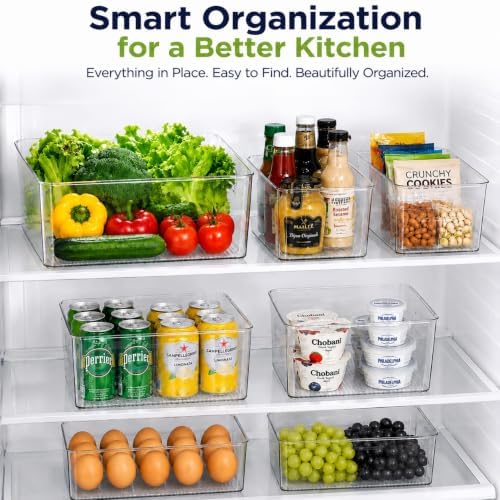 Set of 5 Stackable Fridge Organizers and Storage Bins, 2 Small, 2 Medium &...