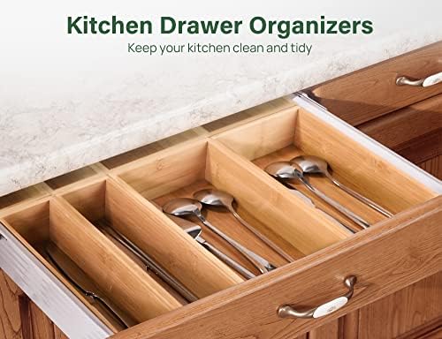 Kootek 8Pcs Bamboo Drawer Organizer 4-Size Kitchen Storage Box for Flatware