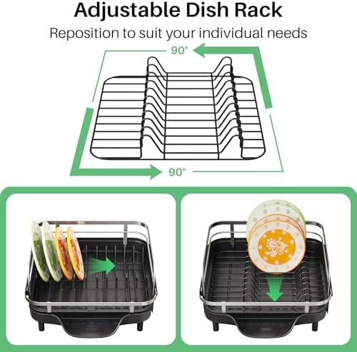 SAYZH Expandable Dish Drying Rack for Small Kitchen Counter, Black