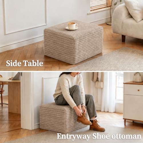 25.6" Ottoman Foot Rest for Couch,Plush Corduroy Rectangle Ottomans,Upho...