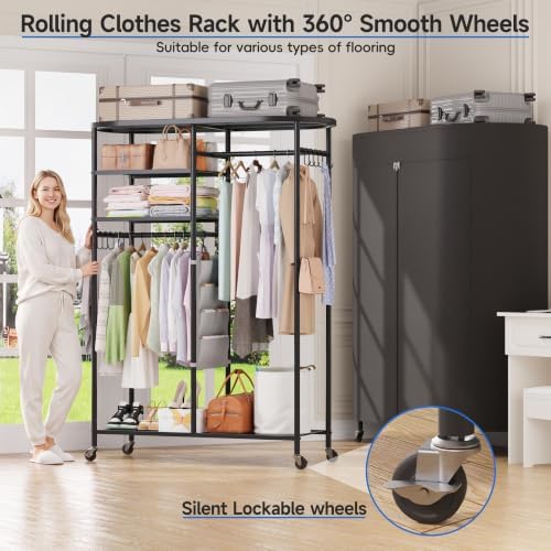 BACEKOLL Heavy Duty Clothes Rack with Cover Portable Rolling Closet 480LBS