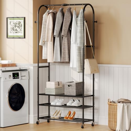 Clothes Rack with Shoe Shelf, Expandable Garment Rack 17.7"-29.1", ...