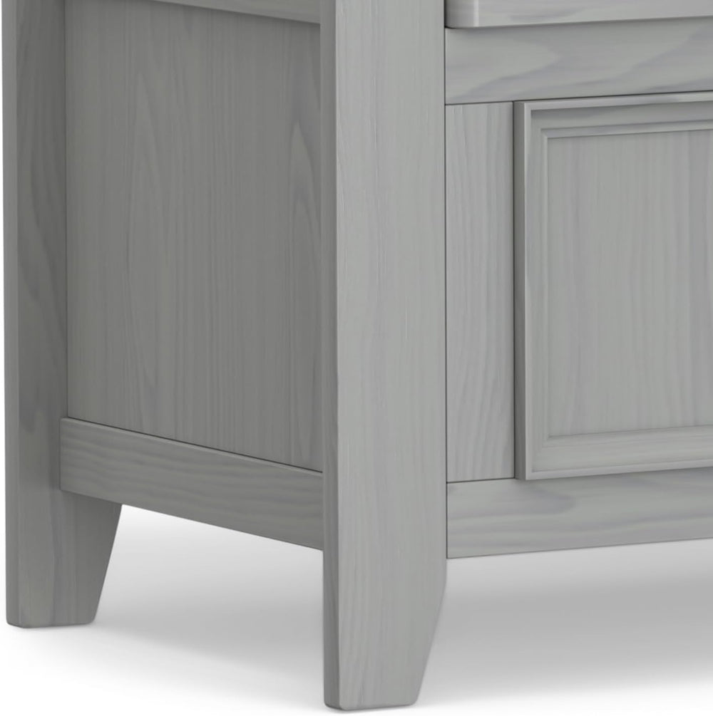 SIMPLIHOME Amherst 48" Wide Solid Wood Storage Bench in Fog Grey