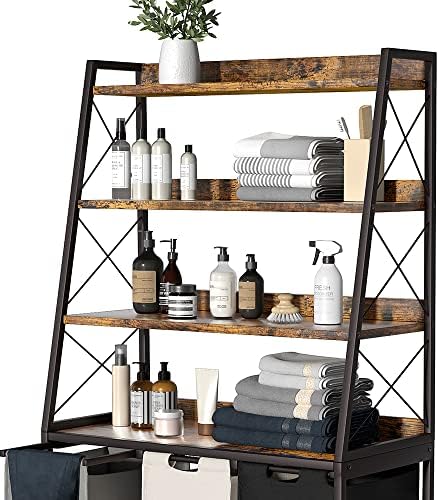 Herture Laundry Basket, 3 Section Laundry Hamper with 4 Tiers Shelf, Pull-Out...
