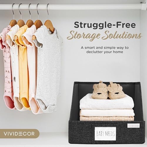 VIVIDECOR Open Front Trapezoid Closet Bins, Closet Shelf Organizer, Black