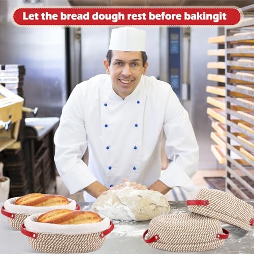 Gejoy 4 Set Banneton Bread Proofing Baskets Bulk with Liner Scraper Handle