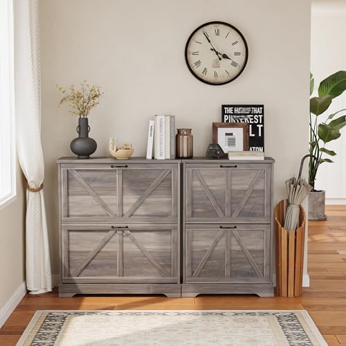 Semiocthome Farmhouse Shoe Storage Cabinet with 2 Flip Drawers, 31.5"(W)...