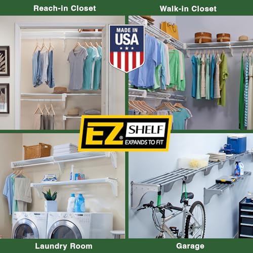EZ Shelf - DIY Expandable Closet Shelf (NO Hanging Rod) - 28” to 48” - White ...
