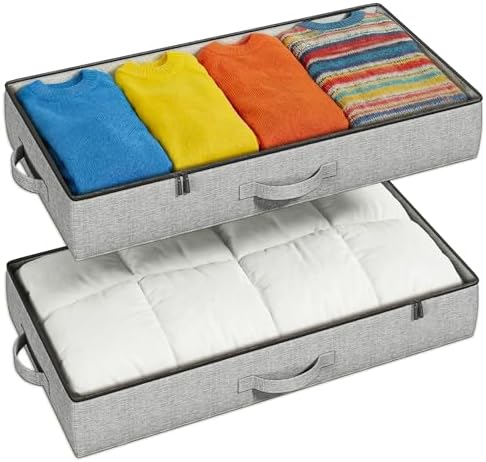 2-Pack Under Bed Storage Containers, 4.5 Inches Tall Clothes Storage, Grey