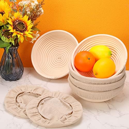 Nuogo 5 Pack Banneton Bread Proofing Baskets 8.5" Round with Liners