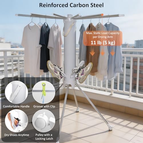 Foldable Laundry Rack with 6 Shoe Holders 24 Clothespins