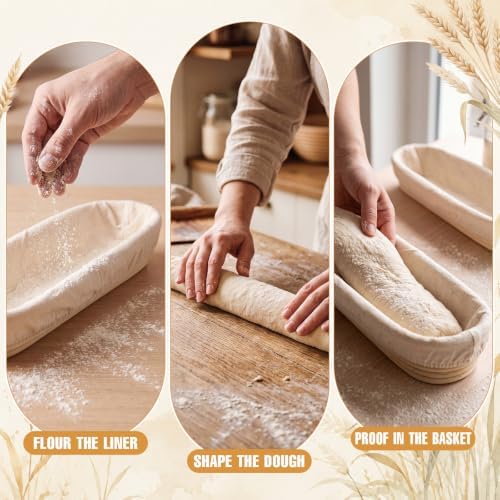 2 Pack 15 Inch Baguette Proofing Basket Set with Liners and Pan