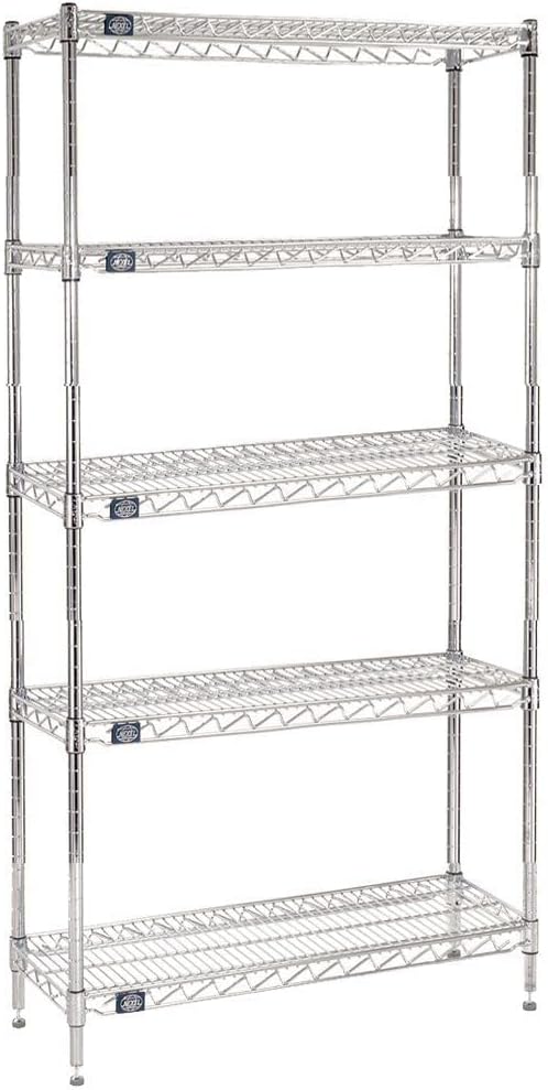 Nexel - 24" x 42" x 63", 5 Tier, NSF Listed Adjustable Wire Shelving, Unit Commercial Storage Rack, Chrome, Leveling feet