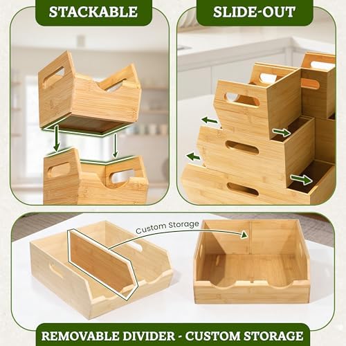 HOMESTEAD 3-Tier Bamboo Pantry Storage Bins – Stackable Potato & Onion St...