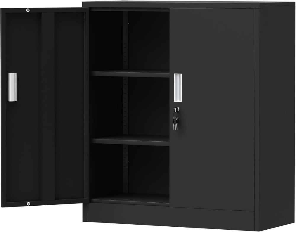 Metal Storage Cabinet with Locking Doors, 36.22" H, Black