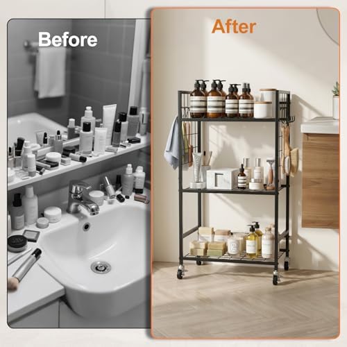 Housolution Laundry Room Shelves Cart Bathroom Storage Organizer Rack