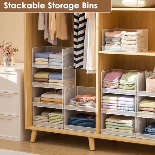 Tiaoheka 4-Tier Stackable Closet Organizers and Storage Shelves, Foldable Clo...