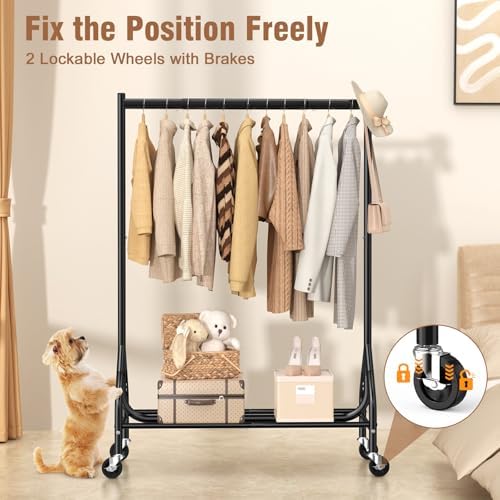 EAGMAK Heavy Duty Clothes Rack Load 420 LBS, Rolling Garment Rack with Lockab...