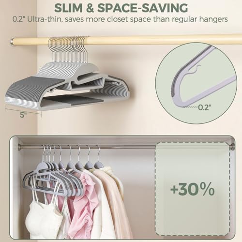BAGAIL Plastic Hangers 50 Pack with Non-Slip Design,0.2 Inches Thick, 360°Swi...