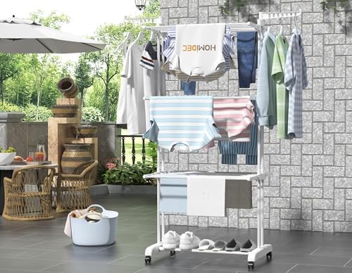Clothes Drying Rack, 4-Tier Foldable Drying Rack Clothing with 4 Castors, 24 ...