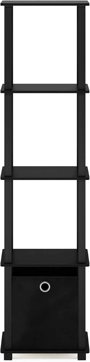 FURINNO Decorative Shelf With Bin, Black