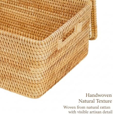 Rattan Storage Basket with Lid – 18×12×7 inch for Home