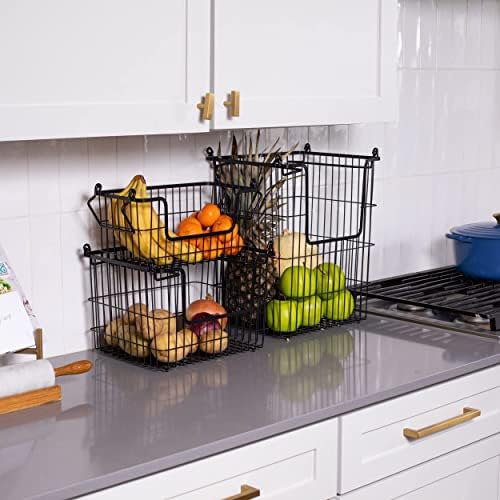 BIRDROCK HOME 3pc Stackable Wire Storage Bins - Fruit Vegetable Organizer - M...