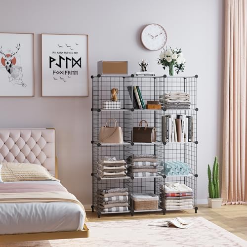 AWTATOS Wire 12 Cube Storage Organizer, Closet Storage Shelves Stackable