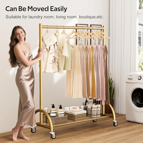 MISSLO Heavy Duty Clothing Rack with Wheels Rolling Clothes Racks for Hanging...