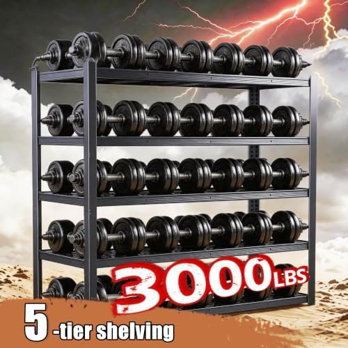 84" H Heavy Duty Wire Garage Shelving, 5-Tier Adjustable Industrial Meta...