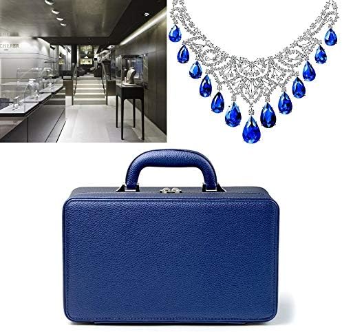 Oirlv Blue Leather Jewelry Box Handmade Travel Jewelry Organizer Storage Case...