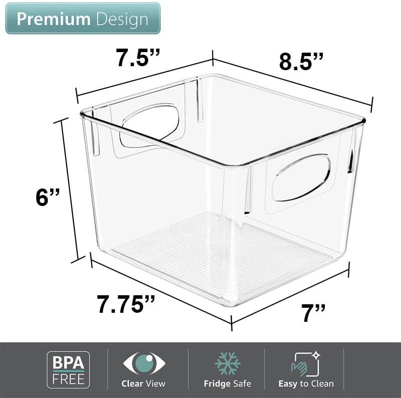 Sorbus Fridge Organizers and Storage, Clear Plastic Bins (Medium, 8 Pack)
