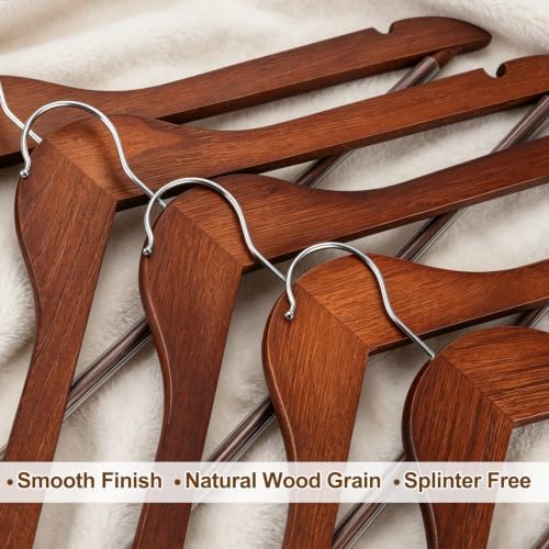 TOPIA HANGER Walnut Wooden Hangers 30 Pack, Heavy Duty Clothes Hangers