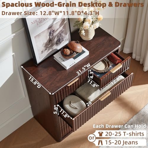 LEYAOYAO Fluted 5 Drawers Dresser for Bedroom Set of 2, 34" Tall Modern ...