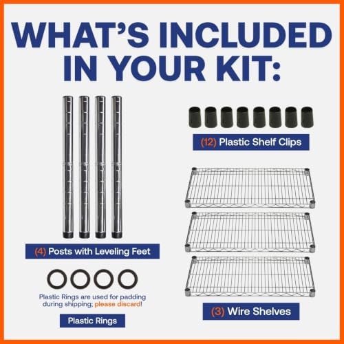 Shelving Inc. 8" d x 8" w Chrome Wire Shelving with 3 Tier Shelves
