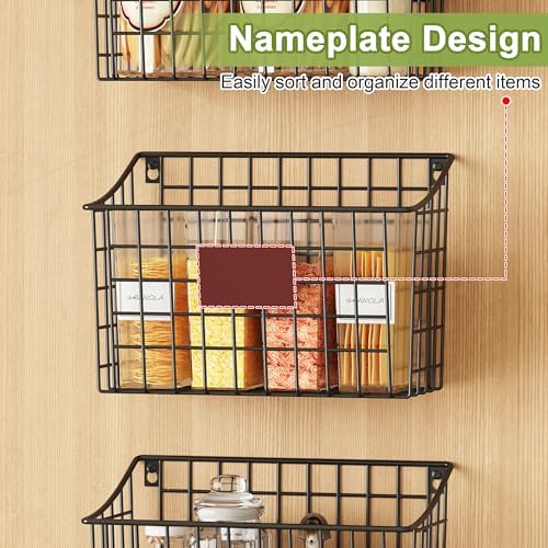 Wall Basket with Label Plate & 5 S-Hooks –4 Pack Hanging Wire Basket for ...