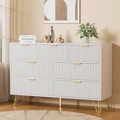 Furniway Dresser for Bedroom, Modern Fluted 47.2" Wide Chest of Drawers ...