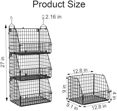 PUPPYCUTE Stackable Wire Storage Baskets for Kitchen Closet Pantry, Hanging C...