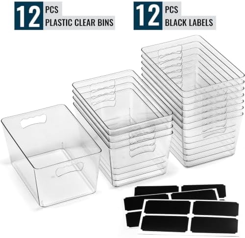 12 Pack LARGE Multi-Use Clear Storage Bins, Pantry Kitchen Organizer Bins
